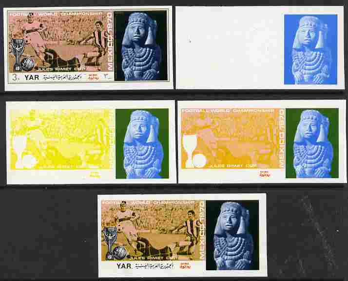 Yemen - Republic 1970 Football World Cup - 8th issue 3B the set of 5 imperf progressive proofs comprising 1, 2, 3, 4 and all 5-colour composites unmounted mint as Mi 1170