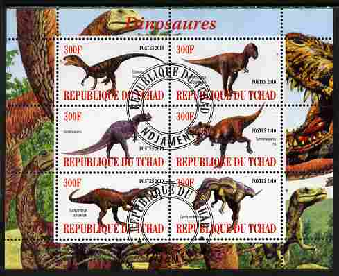 Chad 2010 Dinosaurs #1 perf sheetlet containing 6 values fine cto used