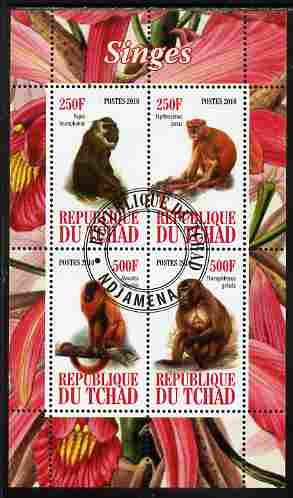 Chad 2010 Monkeys perf sheetlet containing 4 values fine cto used