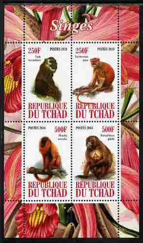 Chad 2010 Monkeys perf sheetlet containing 4 values unmounted mint