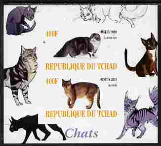 Chad 2010 Cats #3 imperf sheetlet containing 2 values unmounted mint