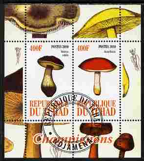 Chad 2010 Mushrooms #1 perf sheetlet containing 2 values fine cto used