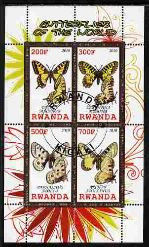 Rwanda 2010 Butterflies of the World #1 perf sheetlet containing 4 values fine cto used