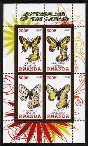 Rwanda 2010 Butterflies of the World #1 perf sheetlet containing 4 values unmounted mint