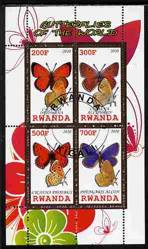 Rwanda 2010 Butterflies of the World #2 perf sheetlet containing 4 values fine cto used