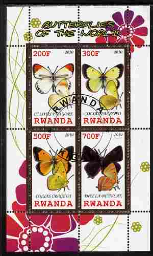 Rwanda 2010 Butterflies of the World #3 perf sheetlet containing 4 values fine cto used