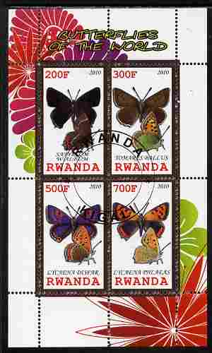 Rwanda 2010 Butterflies of the World #4 perf sheetlet containing 4 values fine cto used