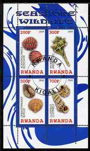 Rwanda 2010 Seashore Wildlife (Shells) perf sheetlet containing 4 values fine cto used