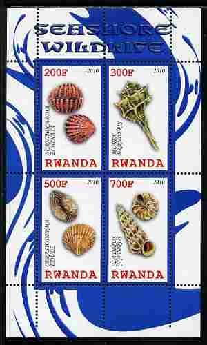 Rwanda 2010 Seashore Wildlife (Shells) perf sheetlet containing 4 values unmounted mint