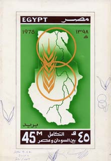 Egypt 1978 UN Conference on Technical Co-operation - original hand-painted artwork for unissued 45m value showing Conference symbol and Map of Egypt on card 130 x 235 m/m