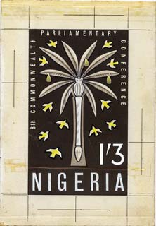 Nigeria 1962 Eighth Commonwealth Parliamentary Conference original hand-painted artwork (by M Goaman) of issued 1s3d value on board 4" x 6.5"