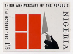 Nigeria 1963 Third Anniversary of Republic original artwork for 1s3d value by Robert Hegeman of Illinois, size 4.75"x3.5" mounted on board