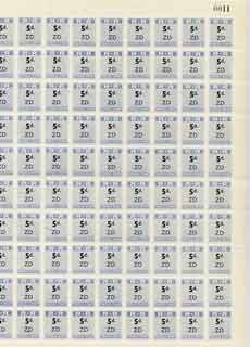 Northern Rhodesia 1951-68 Railway Parcel stamp 5d (small numeral) overprinted ZD (Zimba) in complete sheet of 120 with sheet number