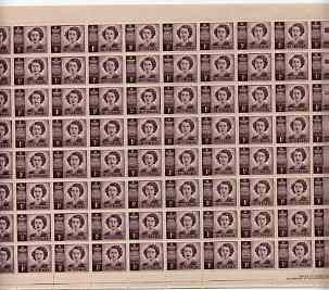 Australia 1947 Princess Elizabeth 1d purple in complete double pane sheet of 160, SG 222 unmounted mint, some split perfs