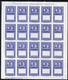 Liberia 1952 Ashmun 5c ultramarine imperf proof sheet of 20 of frame only in issued colour unmounted mint as SG 719