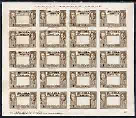 Liberia 1952 Ashmun 4c brown imperf proof sheet of 20 of frame only in issued colour unmounted mint as SG 718
