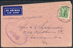 Australia 1945 cover,with RAAF Censor cachet, 4d stamp tied Air Force PO No 28
