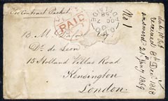 South Australia 1868 pre-stamp cover to London endorsed €˜per Contract Packet€™