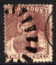 Barbados 1873 Britannia 3d wmk small star,good used with part cork & part cds cancels cat £110, SG63