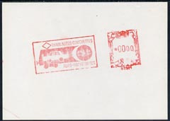 Belgium 1960's Proof of meter mark for Train Autos Couchettes (showing car on train) value expressed as 0000