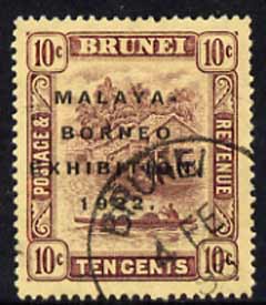 Brunei 1922 Malaya-Borneo Exhibition 10c with 'Broken N' variety cds used, SG56c cat £85