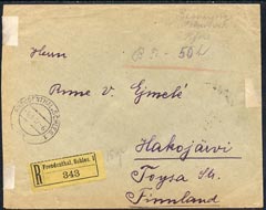 Czechoslovakia 1921 reg cover to Finland