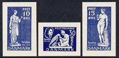 Denmark 1938 set of 3 essays for Thorvaldsen issue in blue (10, 15 & 30 ore) on ungummed paper