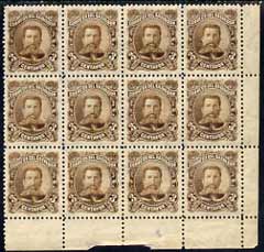 El Salvador 1895 General Ezeta 3c brown UNISSUED without overprint, fine mounted mint block of,12, SG 97var