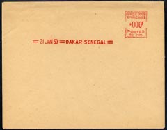 Senegal 1950 proof of meter franking on large piece valued at *000F