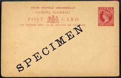 Gambia QV 1d postal stationery postcard opty'd SPECIMEN, signs of ageing