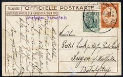 Germany 1912 PPC bearing 10pf & 5pf adhesives with Airmail cancel