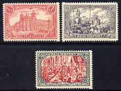 Germany 1899 Reichpost 1m, 3m & 5m unmounted mint reprints stamped 'Nachdruck' on reverse, originals cat £545 SG62, 64 & 65