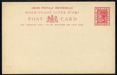 Gold Coast 1891 1d carmine postal stationery postcard unused and fine