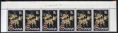 Ghana 1965 New Currency 11p on 11s unmounted mint strip of 6, one stamp with sloping value