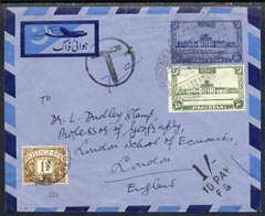 GB Great Britain 1952 KG6 p/stat Airmail env from Pakistan with Circle T & 1s To Pay FS tax marks,plus GB Great Britain 1s Postage Due (SG 39) attractive item