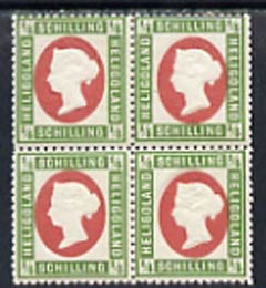 Heligoland 1869 1/4sch error of colour in mounted mint block of 4, Head die I P13.5 x 14.5, top right stamp with variety 'frame break by G' cat £440++ SG 5a but possibly a Leipzig reprint