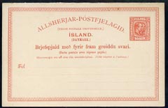Iceland 10 aur + 10 aur reply paid postal stationery card