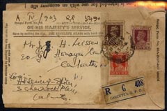 India 1948 registered OHMS cover with economy slip for re-use