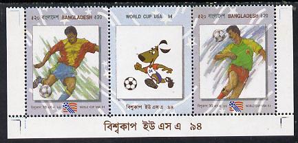 Bangladesh 1994 Football World Cup se-tenant strip of 3 (set of 2 plus label) unmounted mint, SG 509a