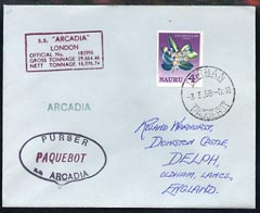 Nauru used in Durban (South Africa) 1968 Paquebot cover to England carried on SS Arcadia with various paquebot and ships cachets
