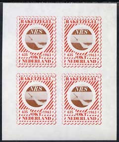 Netherlands 1963 NRS Flight 635 Rocket mail Flight labels unmounted mint imperf proof sheetlet of 4 in red & brown