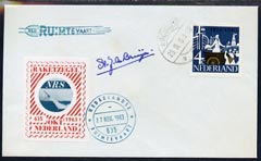Netherlands 1963 NRS Flight 635 Rocket mail Flight cover with type 2 label (red & green) with cachet & signed by Dr De Bruijn