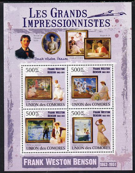 Comoro Islands 2009 The Impressionists - Frank Weston Benson perf sheetlet containing 4 values unmounted mint