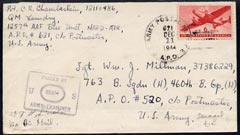 United States 1944 Censor (05354) cover to Senegal bearing 6c Airmail & US army cds