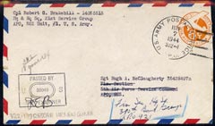 United States 1944 6c orange postal stat Airmail cover canc fine 'US Army' cds plus Censor cachet