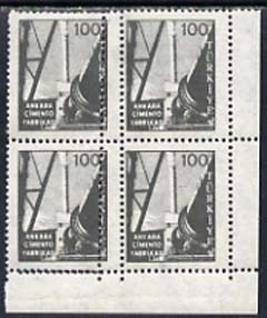 Turkey 1959 Cement Factory 100k mounted mint corner block of 4 with additional row of vert perfs