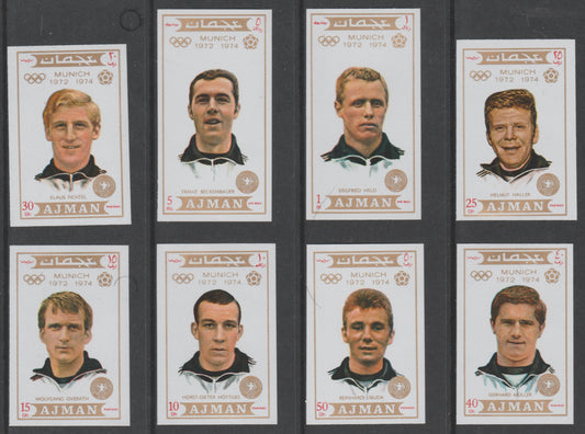 Ajman 1971 Olympic Footballers imperf set of 8 unmounted mint, Mi 1237-44B