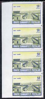 Turkey 1963 Mausoleum 50k def vert strip of 4 imperf on three sides unmounted mint