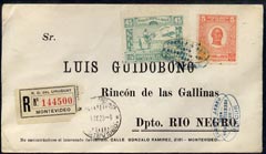 Uruguay 1925 registered cover from Montevedeo to Rio Negro