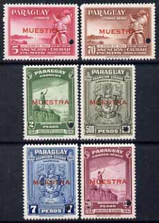 Paraguay 1942 4th Centenary of Asuncion perf set of 6 unmounted mint optd MUESTRA with security punch hole (ex ABN Co archives) SG 572-77